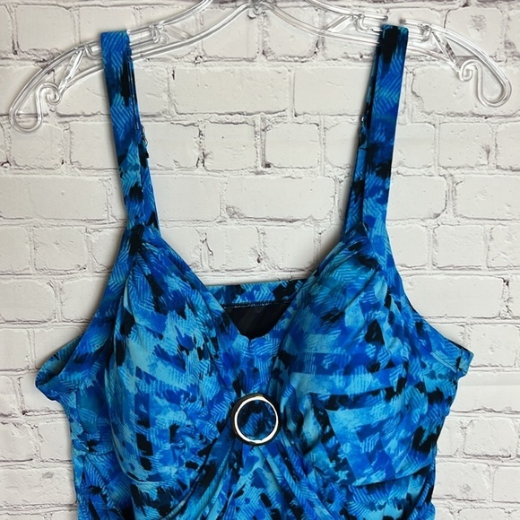 Trimshaper Cara Tankini Top in Blue and Black Print - Picture 3 of 12